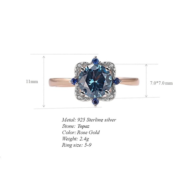 14k 925 London Blue Topaz Diamond Vintage Ring - Picture 9 of 9
